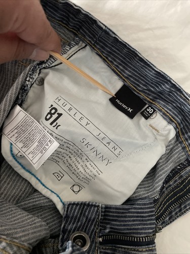 Hurley Jeans Men Size 30 Slim Skinny Low Rise Stone Wash Denim Pant Stripes ‘81x - Picture 3 of 7