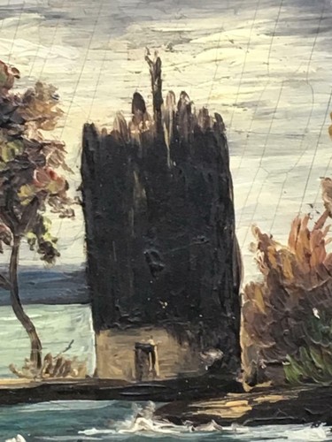 Antique Handpainted Wood Box Lighthouse? Scene Lined in Satin w CONTENTS - Picture 6 of 12