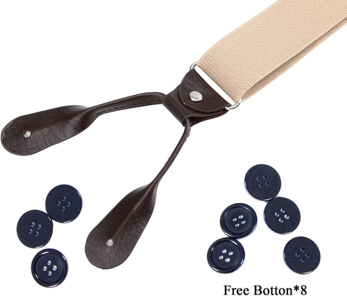 Mens Brown Button End Suspenders - Adjustable Elastic Y Shape Tuxedo Suspender - Picture 3 of 12