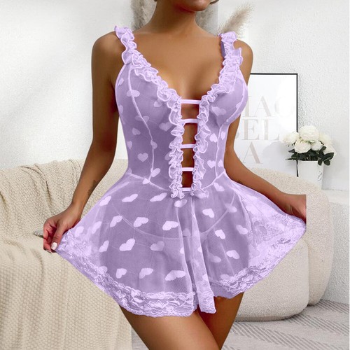 Womens Sexy Lace Lingerie Nightdress Babydoll Sleepwear Sheer Underwear Outfit - Picture 9 of 22