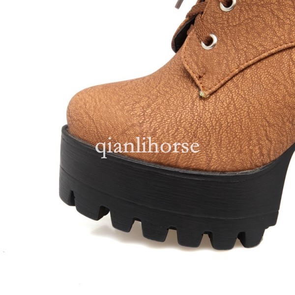 Plus women lace up block high heel platform riding riding riding ankle boots winter shoes 12.5 680612 Plus women lace up block high heel platform riding riding riding ankle boots winter shoes 12.5 680612