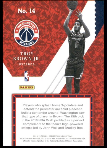 2018-19 Panini Cornerstones Startups #14 Troy Brown Jr. - Imagen 2 de 2