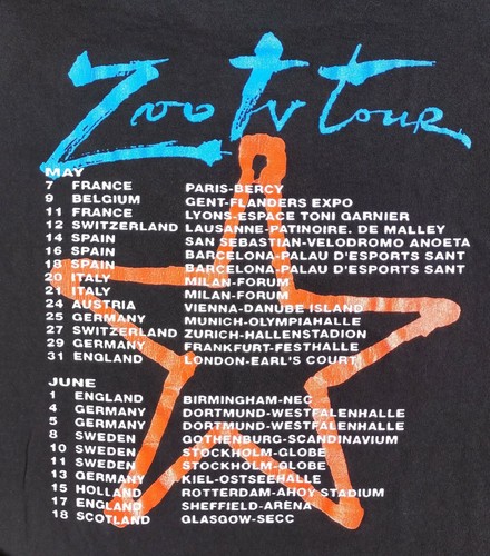U2 OFFICIAL VINTAGE SOUVENIR BLACK SHIRT EUROPEAN ZOO TV TOUR 1992 XL - Imagen 3 de 3