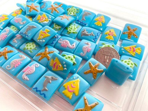 Kids Jewelry Beads DIY Colorful Beads 50 pcs Dolphin Turtle Fishes Star Fish - Picture 2 of 8