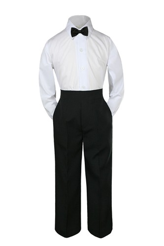 3pc Set Baby Boy Toddler Wedding Formal Bow Tie Shirt BLACK Pants Suits S-8 - Picture 3 of 48