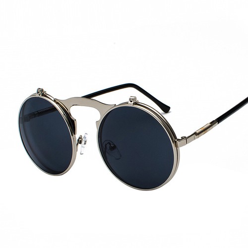 Vintage Round Metal Frame Flip Up Sunglasses Steampunk Circle Glasses Eyewear - Picture 25 of 37