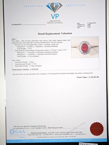 18ct Gold Art Deco Style Orange Ruby Natural Diamond Halo Ring $10k Val - Picture 12 of 13