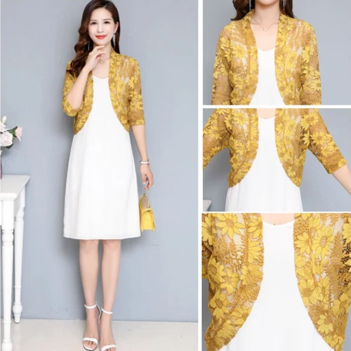 Damen Halbarm Blumen Spitze Cardigan Jacke Achselzucken Tops Capelet Crop Bolero Top - Bild 13 von 25