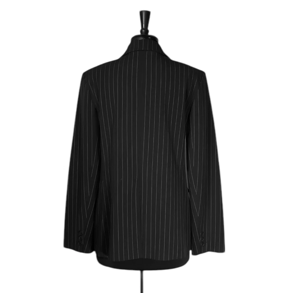 Norma Kamali Women's Blazer Black White Striped Stretch Office Suit Jacket 14 - Imagem 2 de 4