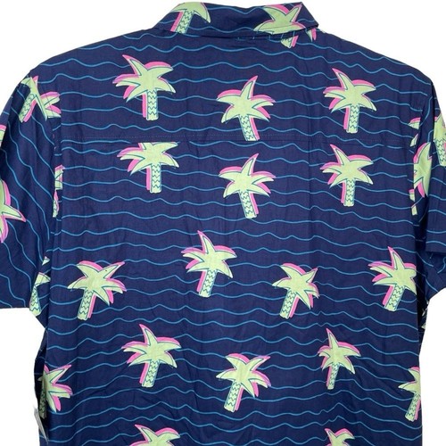 Reverse Threads Herren Palme Kurzarm Button Down Hemd - Blau Größe XXL Neu mit Etikett - Bild 4 von 8