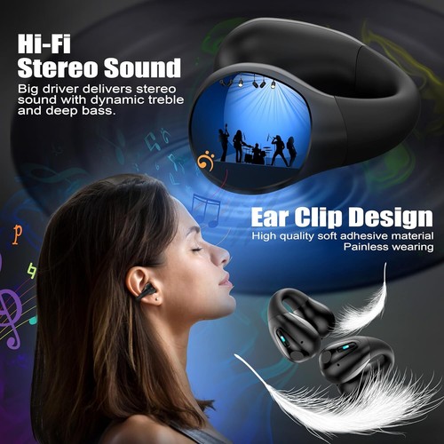 Bluetooth 5.3 Headset Wireless Ear Clip Earbuds Bone Conduction Headphones Sport - Picture 9 of 15