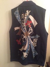  no Tag Japanese XL Blue, W/ Graphic, Cotton Blend Fleece Ethnic Outdoor Vest