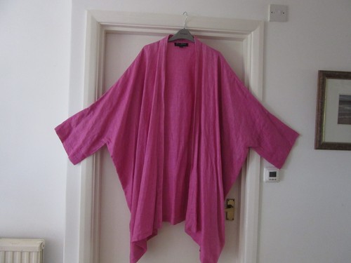 Linen Jacket by Brian Tucker, bright pink loose fitting jacket size 14