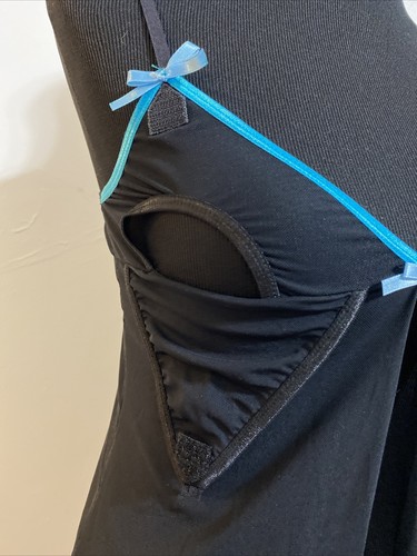 Babydoll. Lingerie. Easy Access Open Cup Chest. Black w/ Blue Trim and Bows. OS - Picture 3 of 8