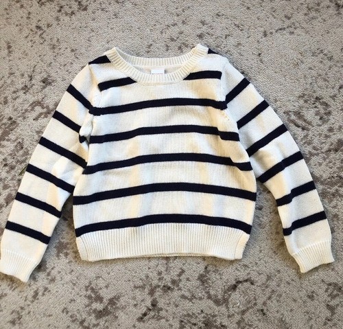 New Gymboree Striped Navy Ivory Knitted Sweater Top M 7-8 Years - Picture 1 of 7