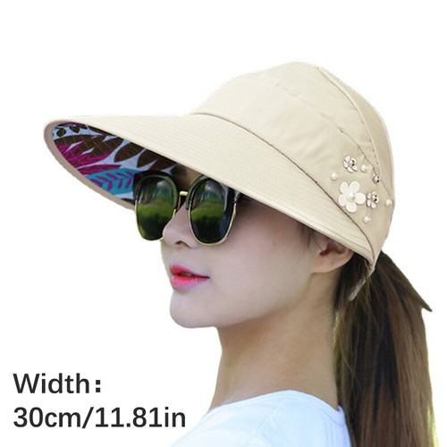 Chapeaux d'été pour femmes pliables chapeau de soleil Visor de fleur de perle-mx - Photo 3/20