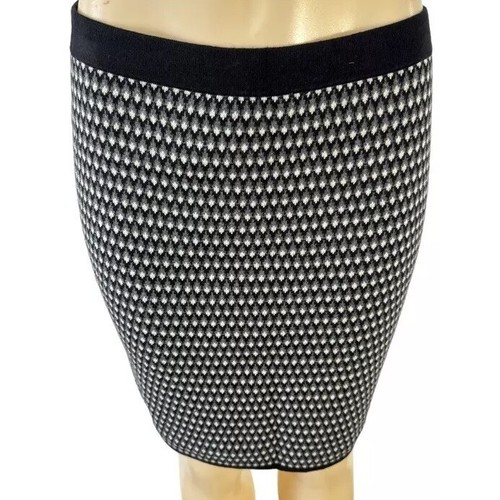 Willi Smith Women Stretch Knit Skirt Mini Straight Black Gray Argyle Diamond M - Picture 7 of 9