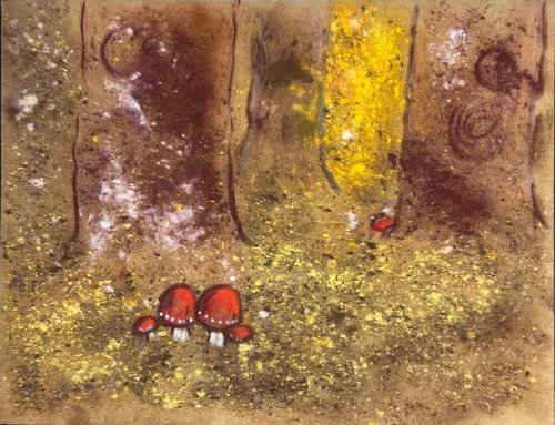 Antique Pastel Post Impressionist Gabrielle Bellocq Mushrooms IN The Forest