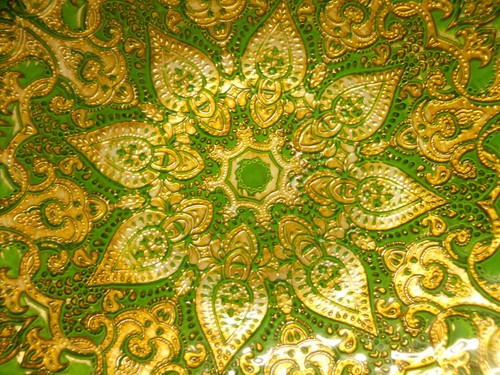 Turkish Gold & Green Ornate Glass Extra Large 15" Bowl Centerpiece Shabby Chic - Picture 3 of 8