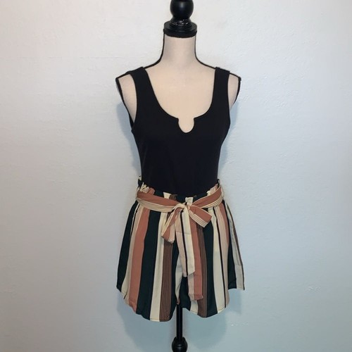 Black Ribbed Tank Top Paper Bag Shorts Romper - Picture 12 of 12