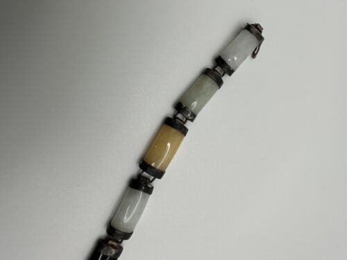 Vintage Multi Colored JADE "Good Fortune" Sterling Silver Bracelet 7.5"x8mm BrB4 - Picture 6 of 8