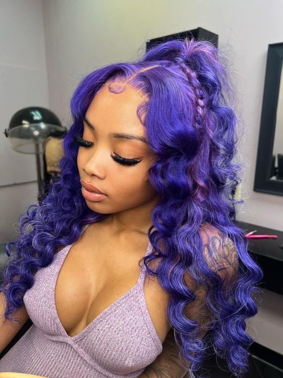 1b/Purple  Full lace wig 22” Amazon.com : ALHER 1B/Purple Highlight Bundles with 4x4 Lace  main image 4