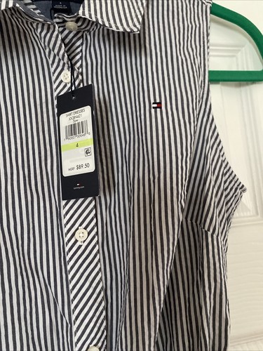 Tommy Hilifiger Belted Shirt Dress Striped Size 4 With Pockets NWT - Picture 2 of 7