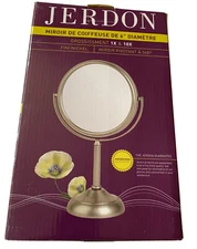 JERDON 6” Diam. Vanity Mirror 1X & 10X Magnification Nickel Swivels 360 Degrees