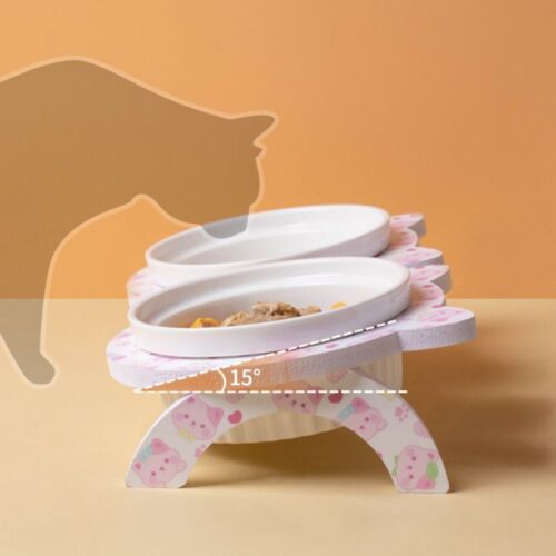 Double Bowl Ceramic Cat Bowl with Stand Non-slip Cat Feeding Dish Kitty - Picture 11 of 17