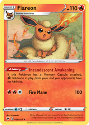 1x Flareon 026/185 RARE REVERSE HOLO Vivid Voltage Pokemon TCG