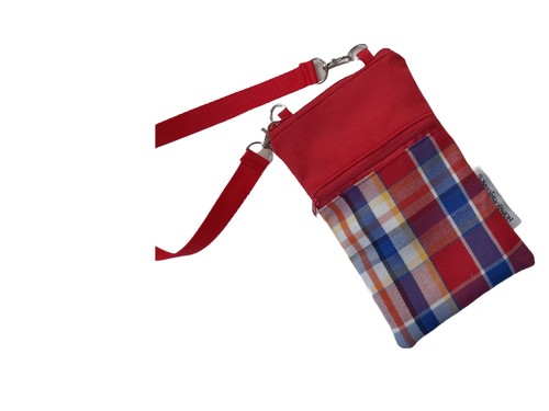 Balldiri UNIKAT Crossbody Bag aus Stoff, Handytasche, Tasche rot-blau kariert - Bild 5 von 10