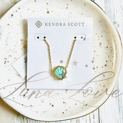 KENDRA SCOTT Brynne Gold Shell Pendant Necklace In Sea Green Chrysocolla NWT - Picture 3 of 4
