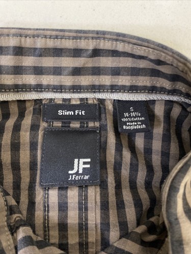 J Ferrar Men Size S Blk/Beige Striped Button Up Slim Fit Shirt Long Sleeve - Picture 6 of 6