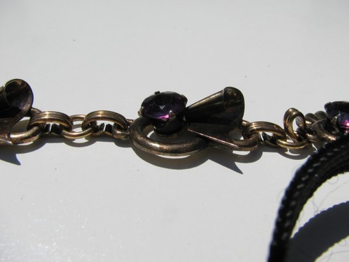 ANTIQUE VTG.ART DECO 1/20 10K GF PURPLE AMETHYST GLASS RUFFLED LINKS BRACELET - Picture 8 of 8