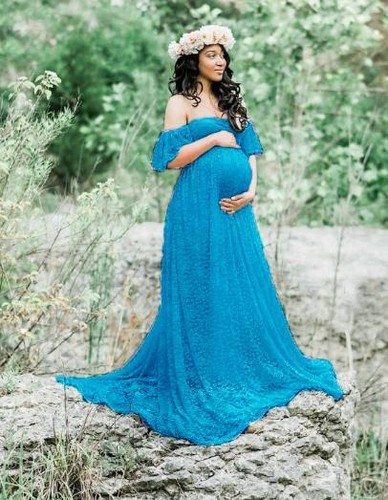 Lace Maternity Dresses For Photo Shoot Pregnant Baby Shower Dress Sweep Train - Foto 15 di 24