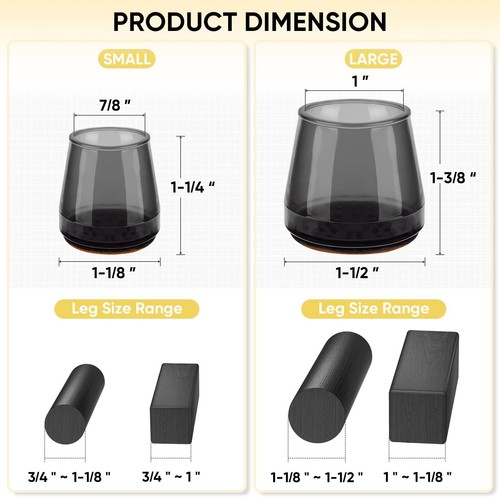 16 Pack Silicone Chair Leg Floor Protectors, Stool Leg Protectors Cap, Non-Sl... - Picture 4 of 8