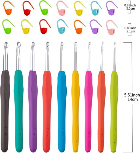 Crochet Hooks Set Clover Amour Steel Pastel 9 Pcs or 14 Pcs Ergonomic Easy Grip - Picture 18 of 21