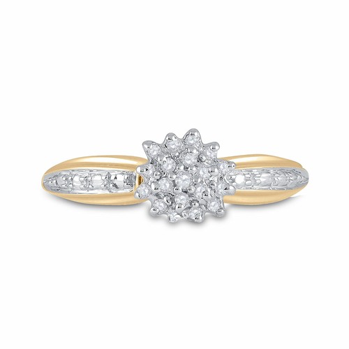 10kt Yellow Gold Womens Round Diamond Cluster Ring 1/10 Cttw - Picture 2 of 4