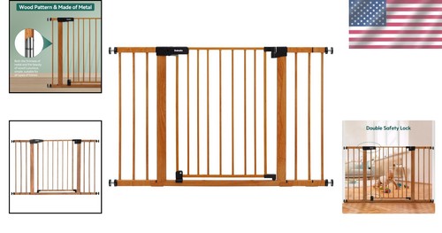 Universal Fit Pressure Mounted Metal Baby Gate with Auto Close & Wood Design - Picture 2 of 10