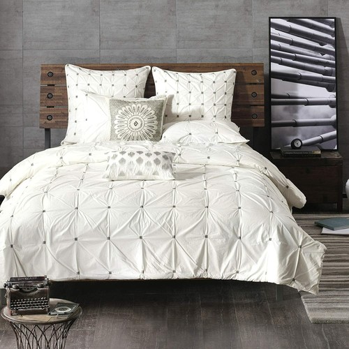 Ink Ivy Masie King Cal Size Bed Comforter Set White Elastic Embroidery Cal King Size Bed Comforter Set, California King Size Bed Bedding