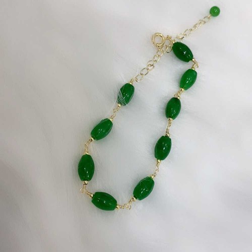 Schönes natürliches Jadeit Jade Ellipse Perlen Armband - Bild 7 von 8