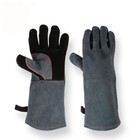 Cowhide Leather Barbecue Grill Oven Kitchen Welding Gloves with Long Sleeve