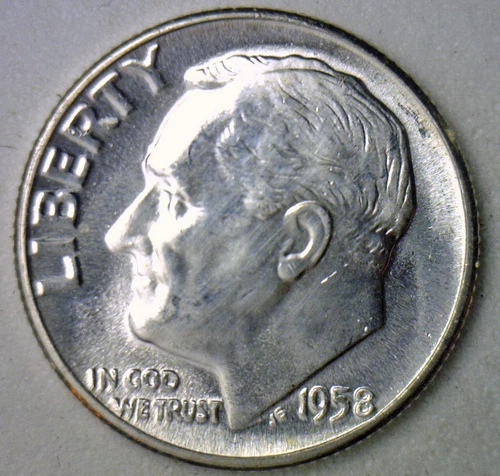 1958 Silver UNCIRCULATED BU Roosevelt Dime Ten Cent Coin