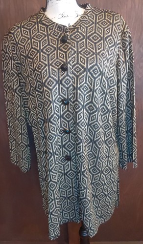 Draper's & Damon's Womens 1X Art Deco Shirt Jacket Tunic Gold Black Holiday