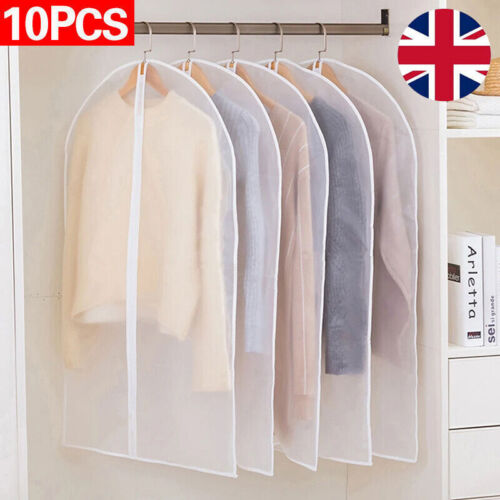 5/10Pc Clear Polythene Garment Covers Suit Dress Coat Dust Protector Zip Bags UK - Picture 2 of 18