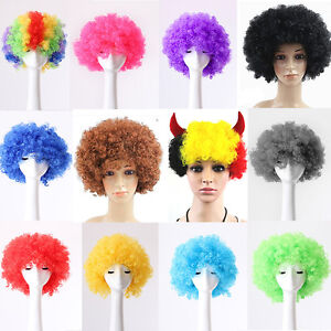 80s CURLY AFRO WIGS MULTI COLOR PARTY CLOWN FUNKY DISCO WOMENS MENS HAIR WIGS
