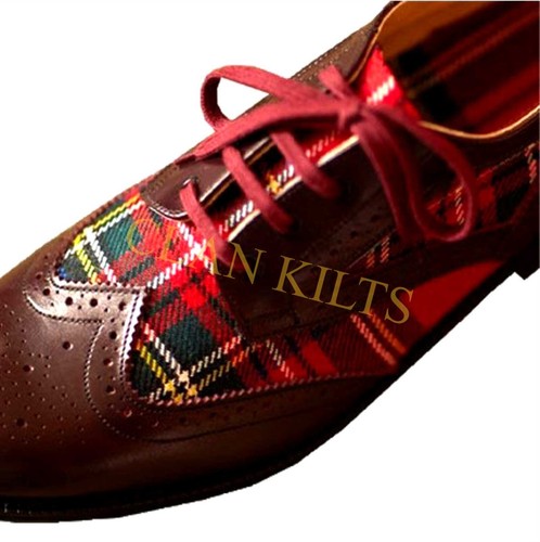 Braunes Leder mit Tartan Brogue handgefertigte schottische Kilt Schuhe für Herren - Bild 2 von 2