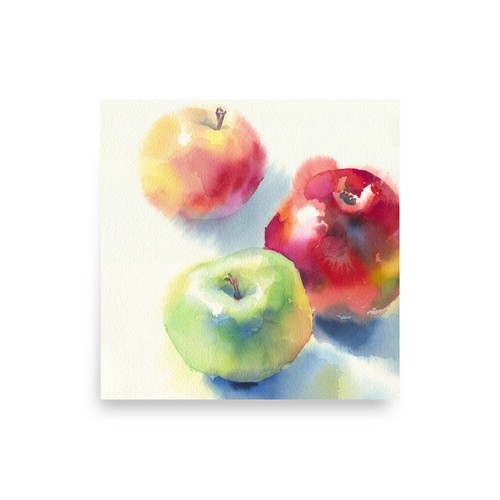 Watercolor Art Print of Pair of Red Apples Cottagecore home decor - cabin wall - Picture 7 of 15