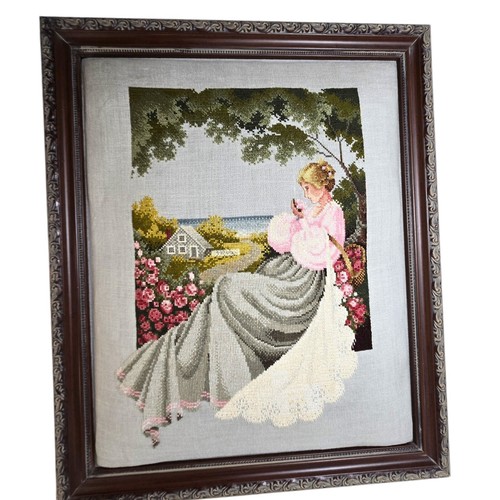 Nantucket Rose Vintage 1997 Petit Point Pillowed Framed 18"x18" Art Beautiful - Picture 4 of 15