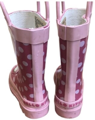 Pink Polka Dot Hello Kitty Rain Boots Galoshes Size XS 5/6